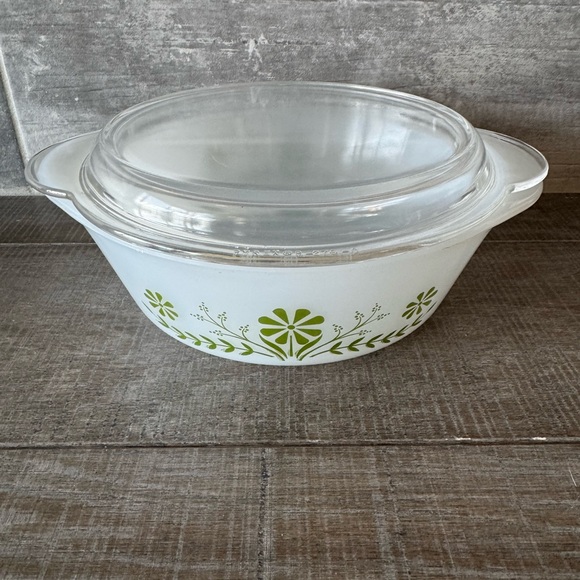 Vintage 1970's Glasbake Green Daisy Pattern Casserole Baking Dish 9”X3”with lid - Picture 7 of 7